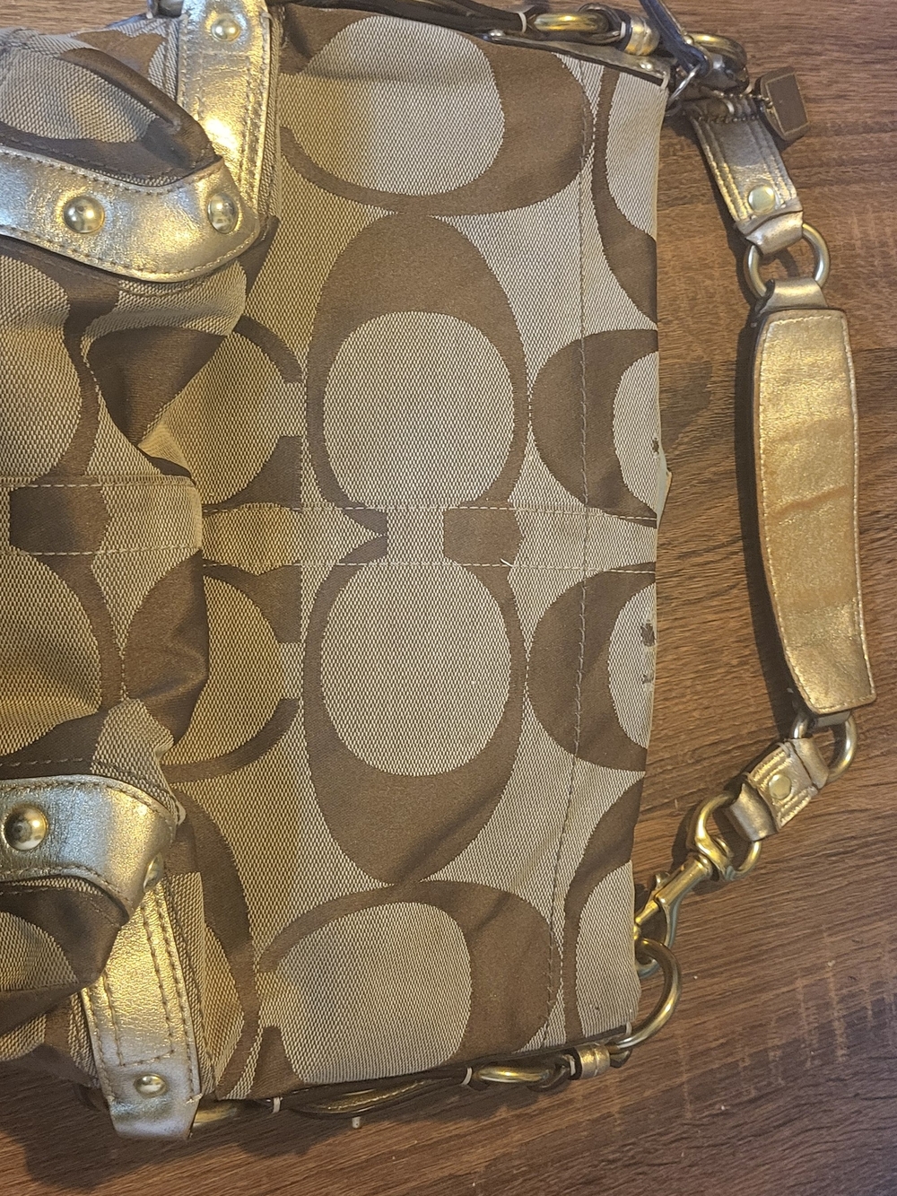 Coach Signature C Carly HOBO Metallic Beige Shoulder Bag